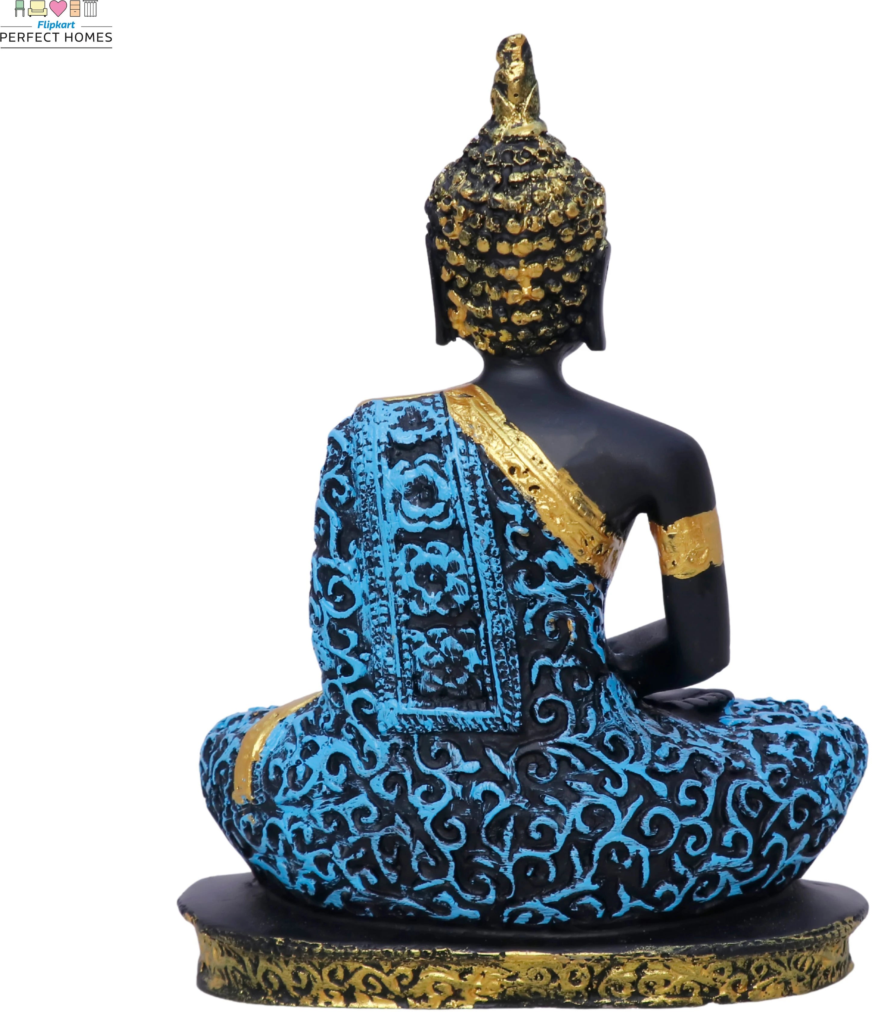 Lord Gautam Buddha Meditating Statue – Blue & Gold Resin Showpiece for Home Décor (16 cm)