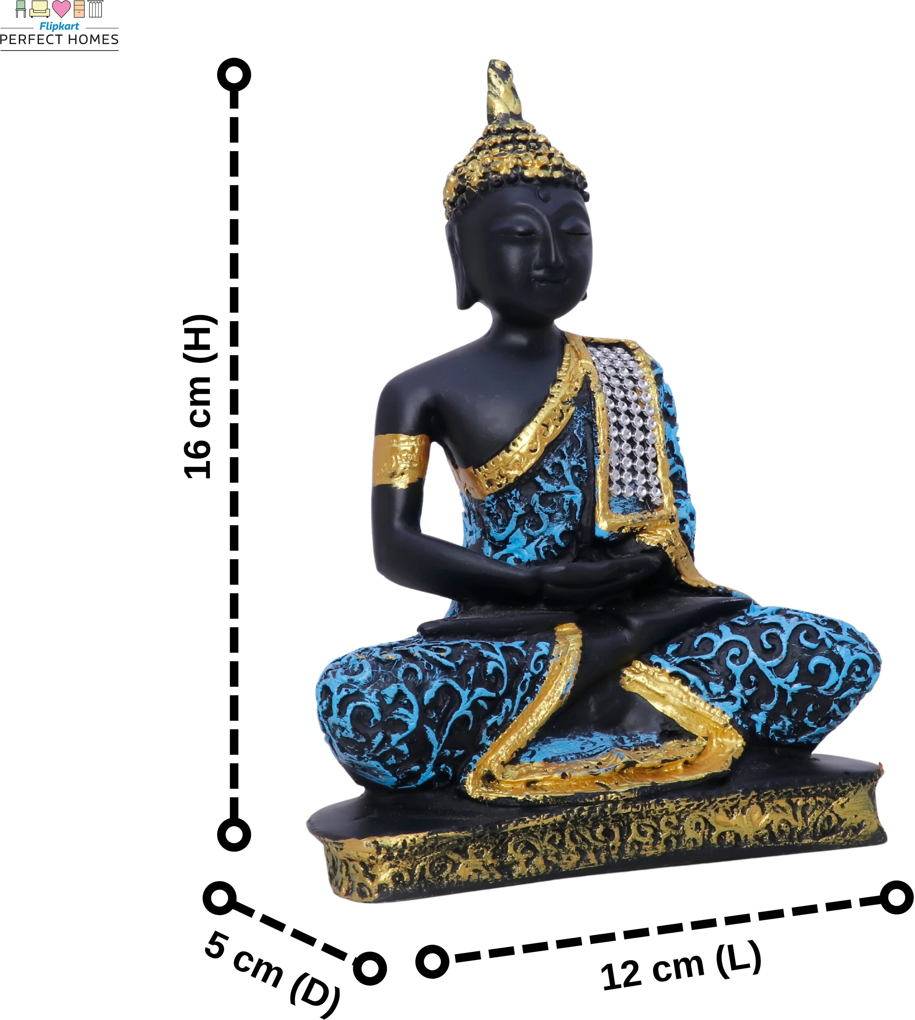 Lord Gautam Buddha Meditating Statue – Blue & Gold Resin Showpiece for Home Décor (16 cm)